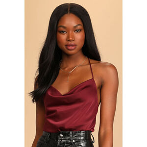 NWT Lulus Make A Martini Burgundy Satin Cowl Neck Cami Top Red - Size L